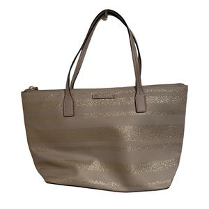 Kate Spade Haven Lane Hani Silver/Gray Striped Glitter Zip Tote Bag